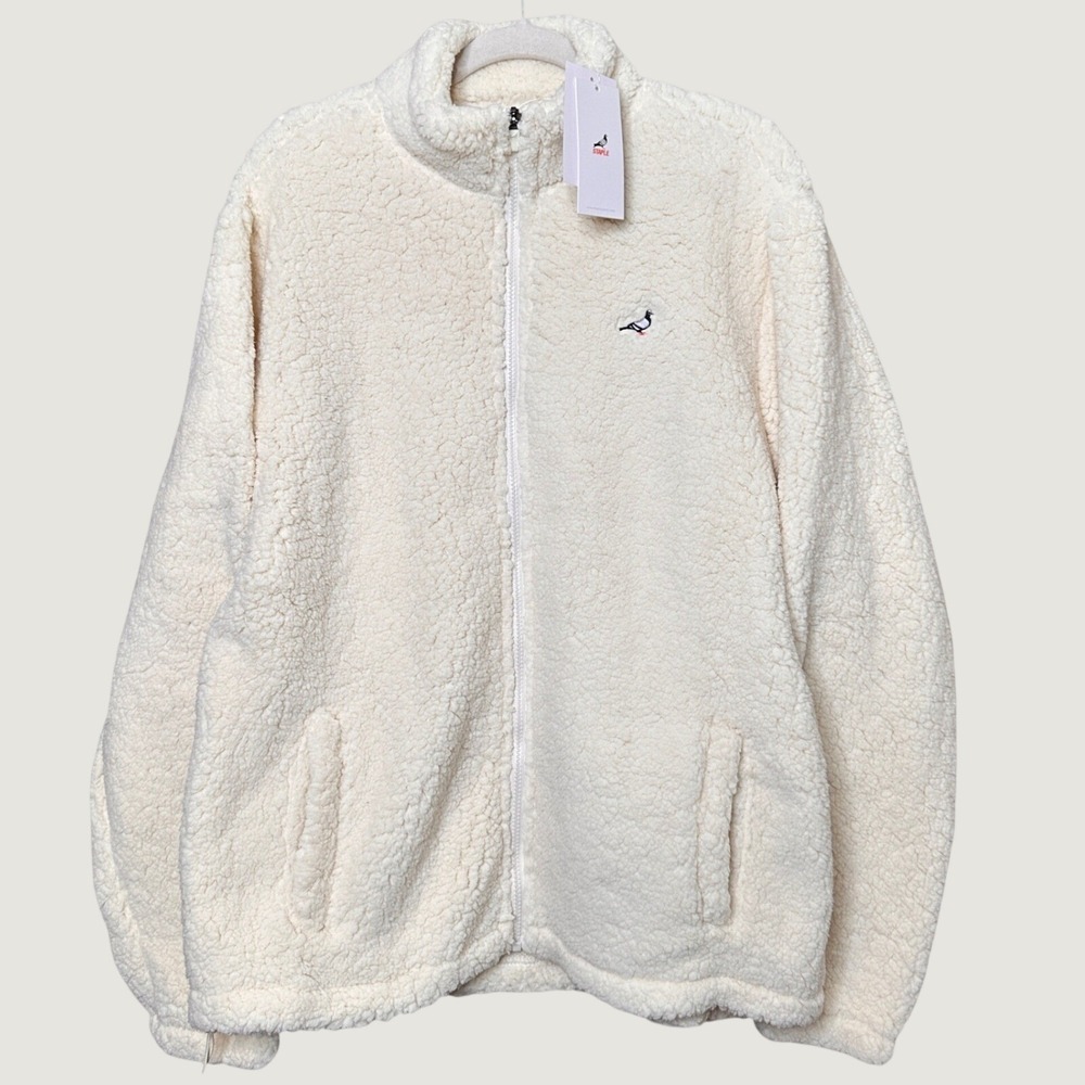 Staple Pigeon Mens Cream Sherpa Fleece Full Zip Jacket Large 2110O10606 NWT